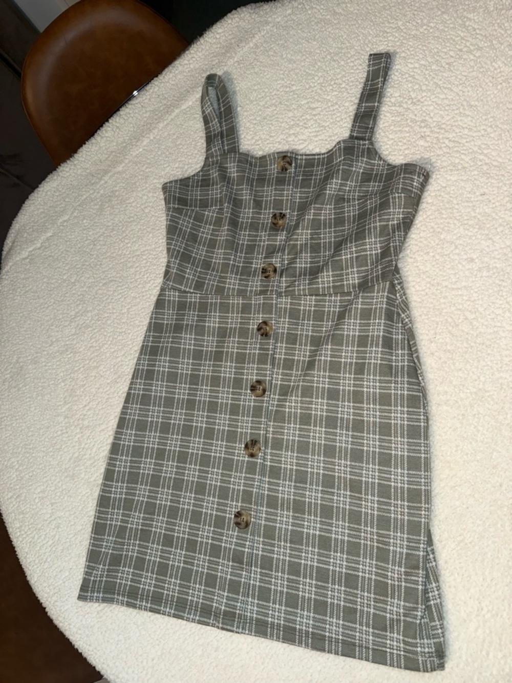 Altar'd State Olive & White Plaid Button-Front Mini Dress